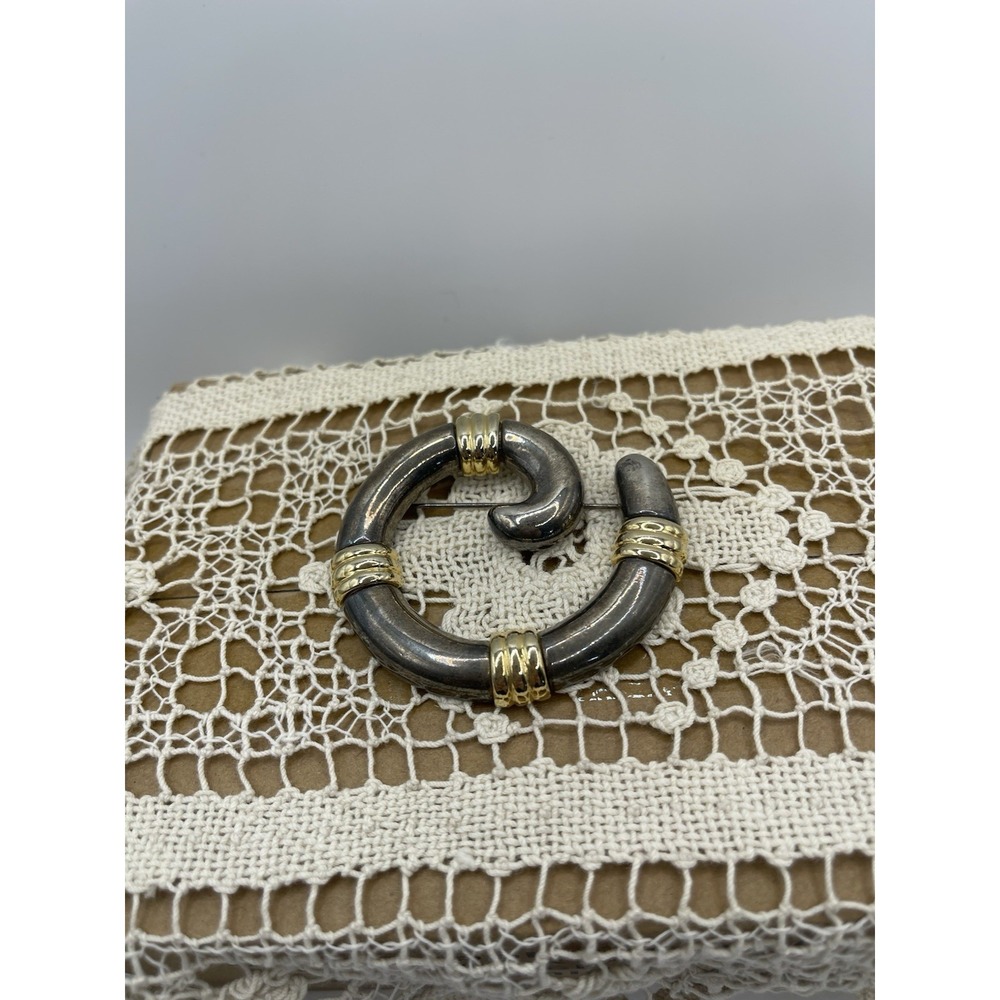 Vintage Two‎ Tone Silver Gold Tone Brooch Boho Minimalist Art Deco Cottage